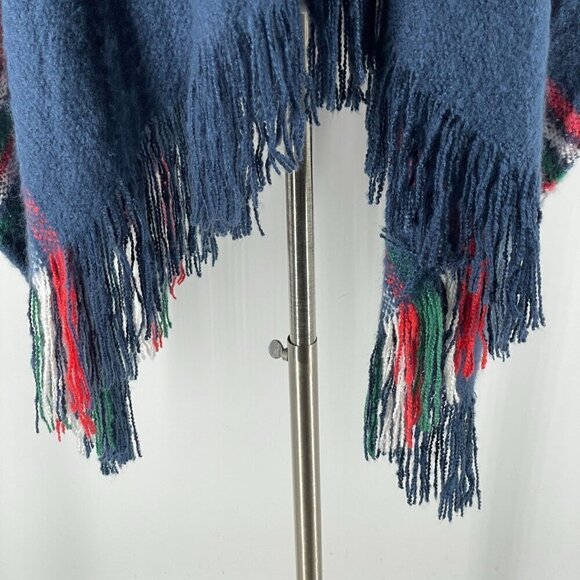 NWT Free People Wren Poncho Cape Blanket Wrap Blue Striped Fringed OSFM - Picture 10 of 12